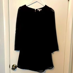 Speechless Women’s Black Trapeze Dress Sheer Sleeves Optional Button Up Sleeves